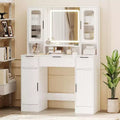 Vanity Desk with Mirror, Modern Makeup Dressing Table, Vanities for Bedroom with 2 Glass Cabinet, 2 Large Cabinet, 3 Drawers &amp; Storage Shelves