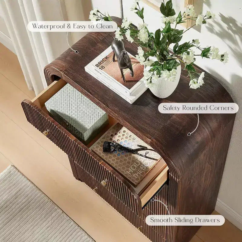 Commode 5 tiroirs cannelés à profil incurvé épais 122 cm de hauteur Placard en bois