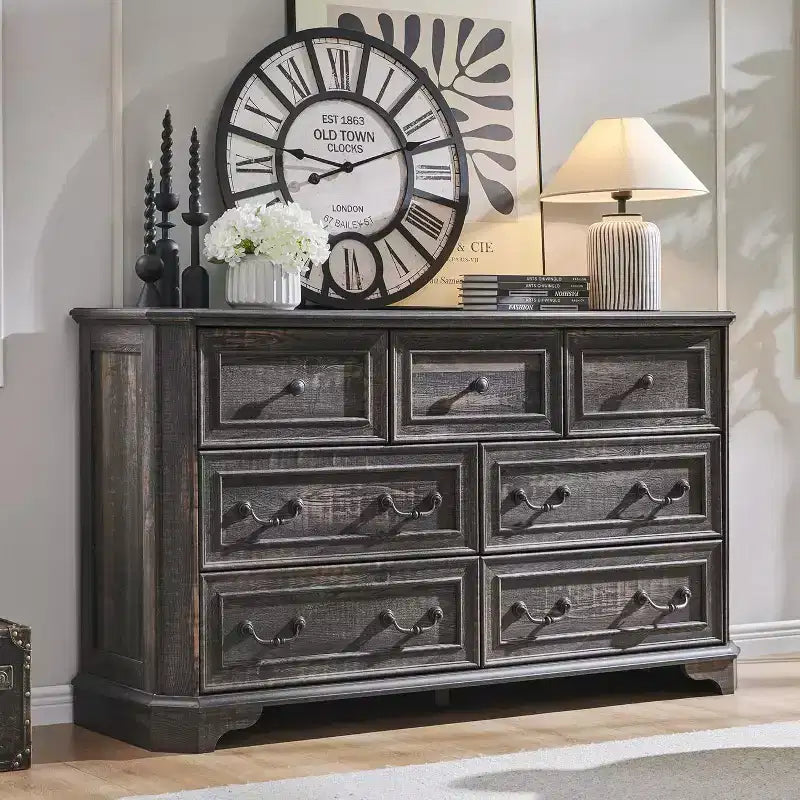 Commode de style rustique vintage à 7 tiroirs, pour chambre à coucher et salon, meuble de rangement