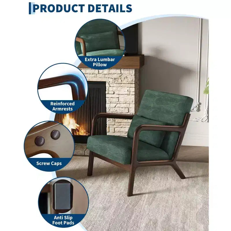 Fauteuil d'appoint Mid-Century Modern avec coussin lombaire
