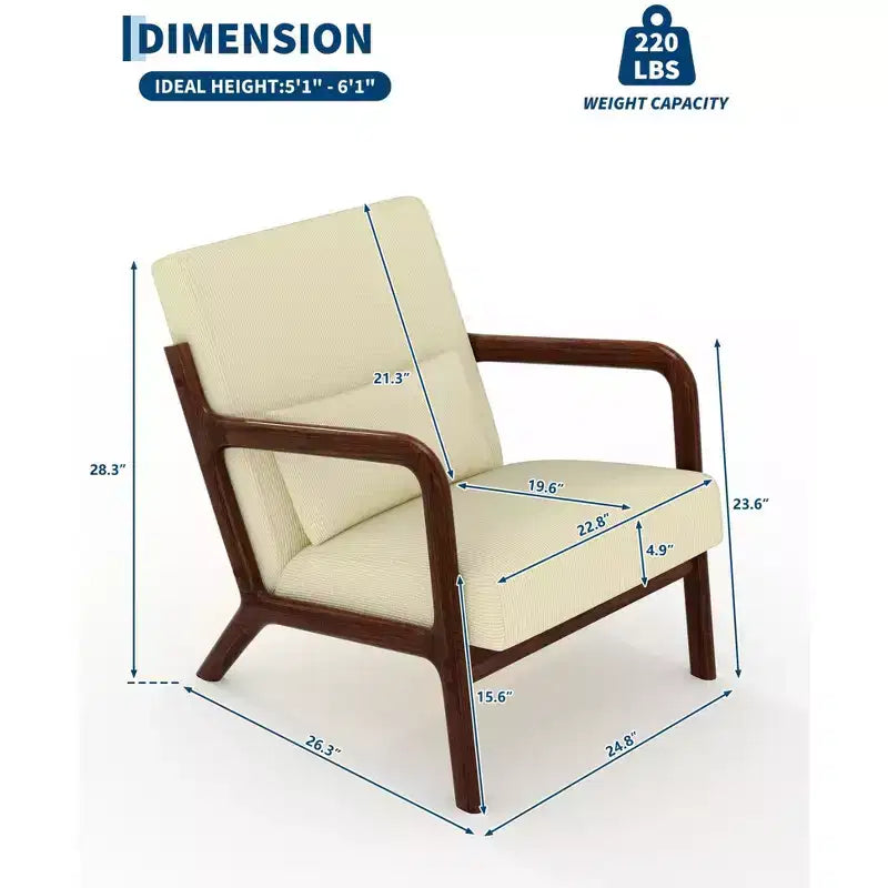 Fauteuil d'appoint Mid-Century Modern avec coussin lombaire