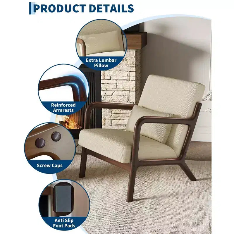 Fauteuil d'appoint Mid-Century Modern avec coussin lombaire