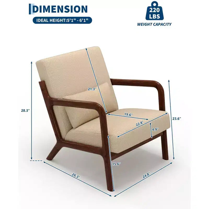 Fauteuil d'appoint Mid-Century Modern avec coussin lombaire