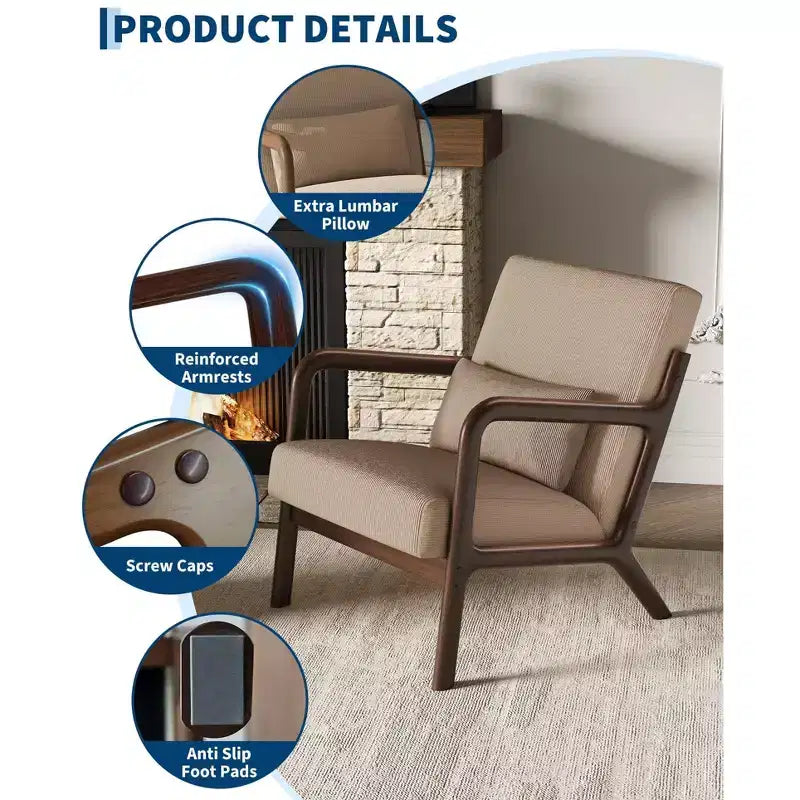 Fauteuil d'appoint Mid-Century Modern avec coussin lombaire