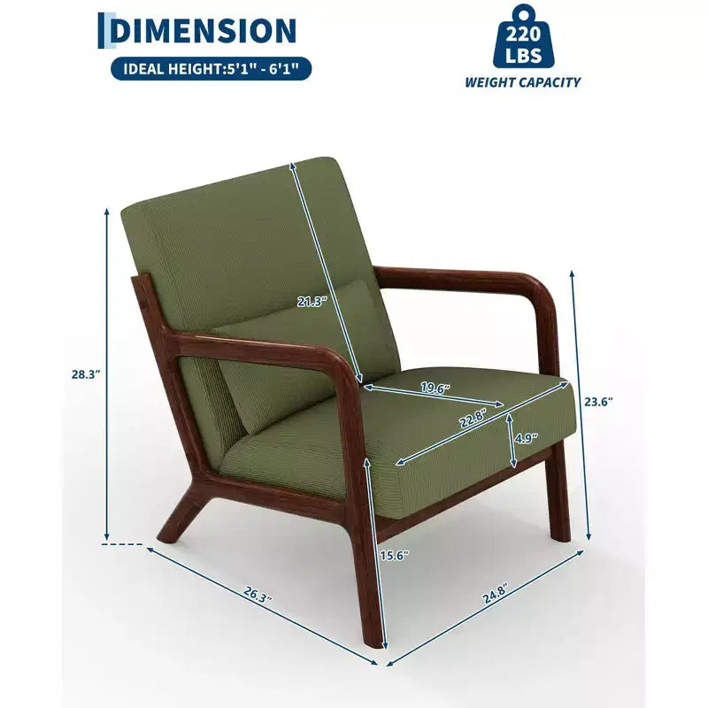 Fauteuil d'appoint Mid-Century Modern avec coussin lombaire