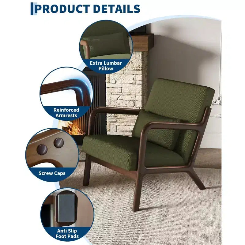 Fauteuil d'appoint Mid-Century Modern avec coussin lombaire