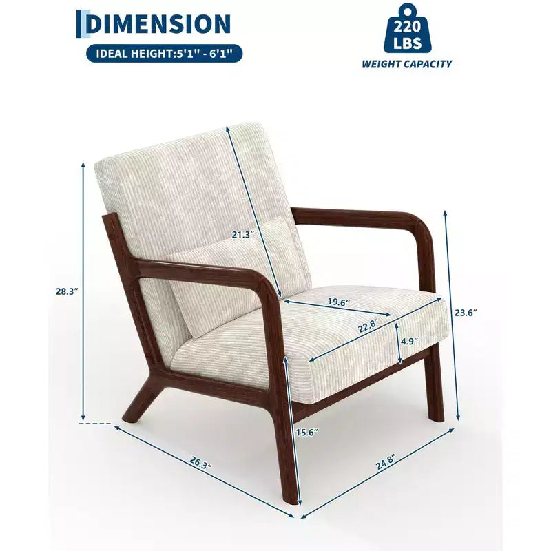 Fauteuil d'appoint Mid-Century Modern avec coussin lombaire