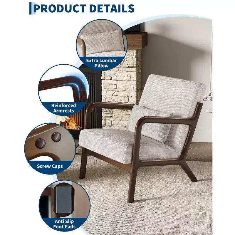 Fauteuil d'appoint Mid-Century Modern avec coussin lombaire