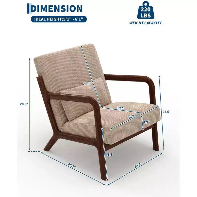 Fauteuil d'appoint Mid-Century Modern avec coussin lombaire
