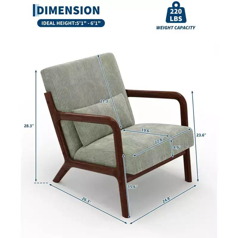 Fauteuil d'appoint Mid-Century Modern avec coussin lombaire
