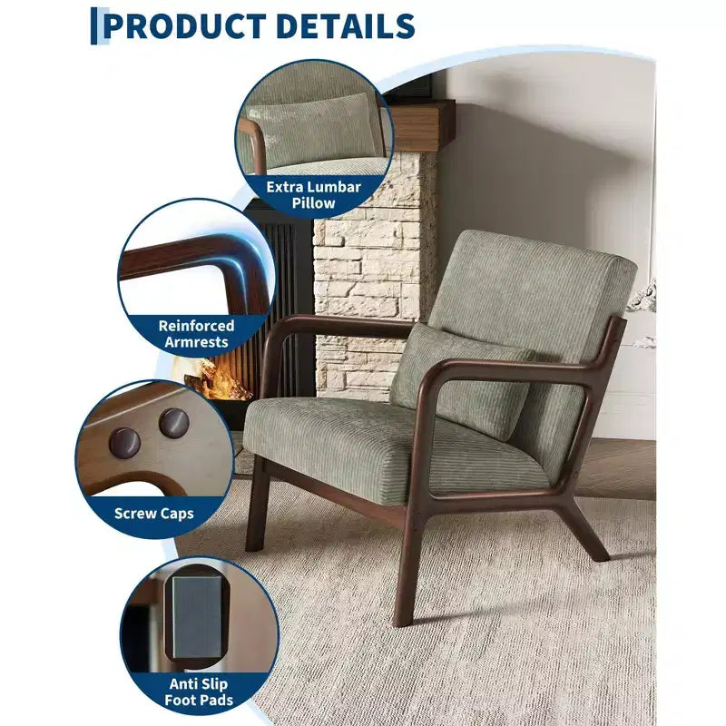 Fauteuil d'appoint Mid-Century Modern avec coussin lombaire