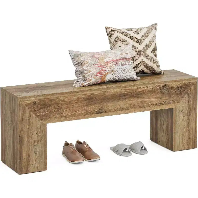 Lantine 47'' Wooden Entryway Bench, Farmhouse Style Indoor Bench with Storage for Living Room, Bedroom, Hallway, Easy Assembly, Oak Brown