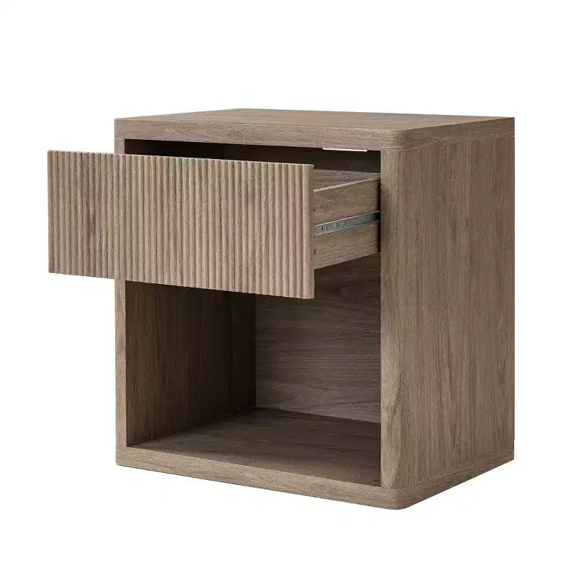 Table de chevet cannelée moderne avec tiroir de rangement, table d'appoint de style Mid-Century, table de nuit